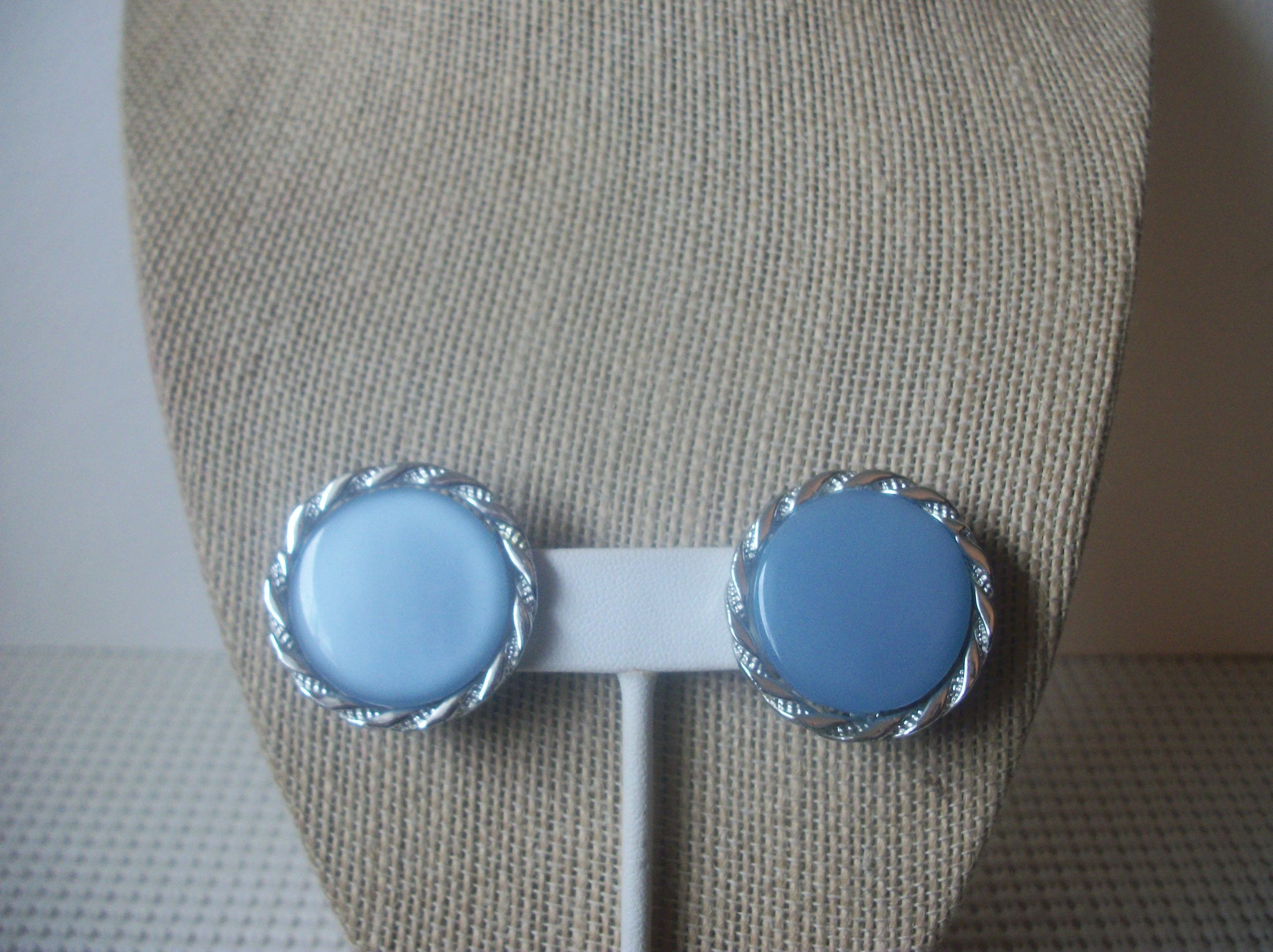 Dream Light Blue Lucite, Silver Tone Dome, Clip On Earrings, Vintage 022421
