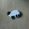 Vintage Brooch Pin, Ceramic Sheep Black White 031121