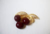 Larger Vintage Signed JOAN RIVERS Dark Red Cherries Clear Crystals Gold Tone Brooch Pin 030521