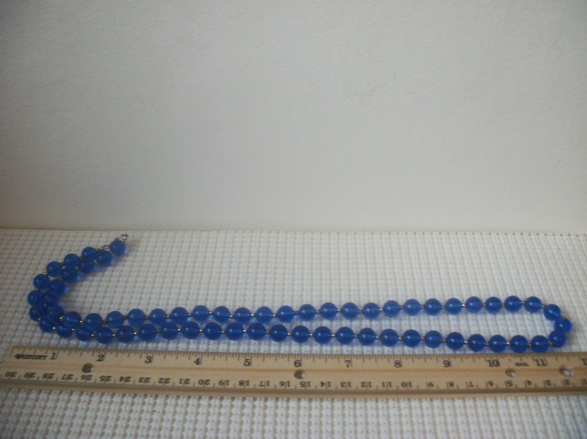 Vintage 30" Signed MONET Vivid Blue Lucite Beads Silver Tone Spacers 030421