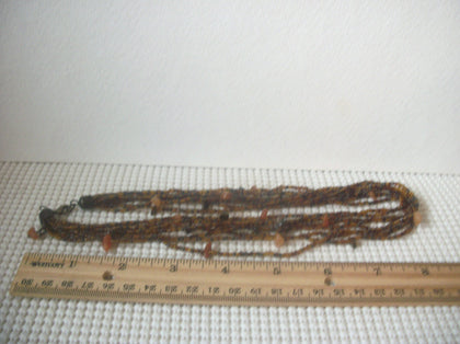 Brown Micro Glass Seed Beads Tigers Eye, 17" Long Multi Strand Vintage Necklace 022121