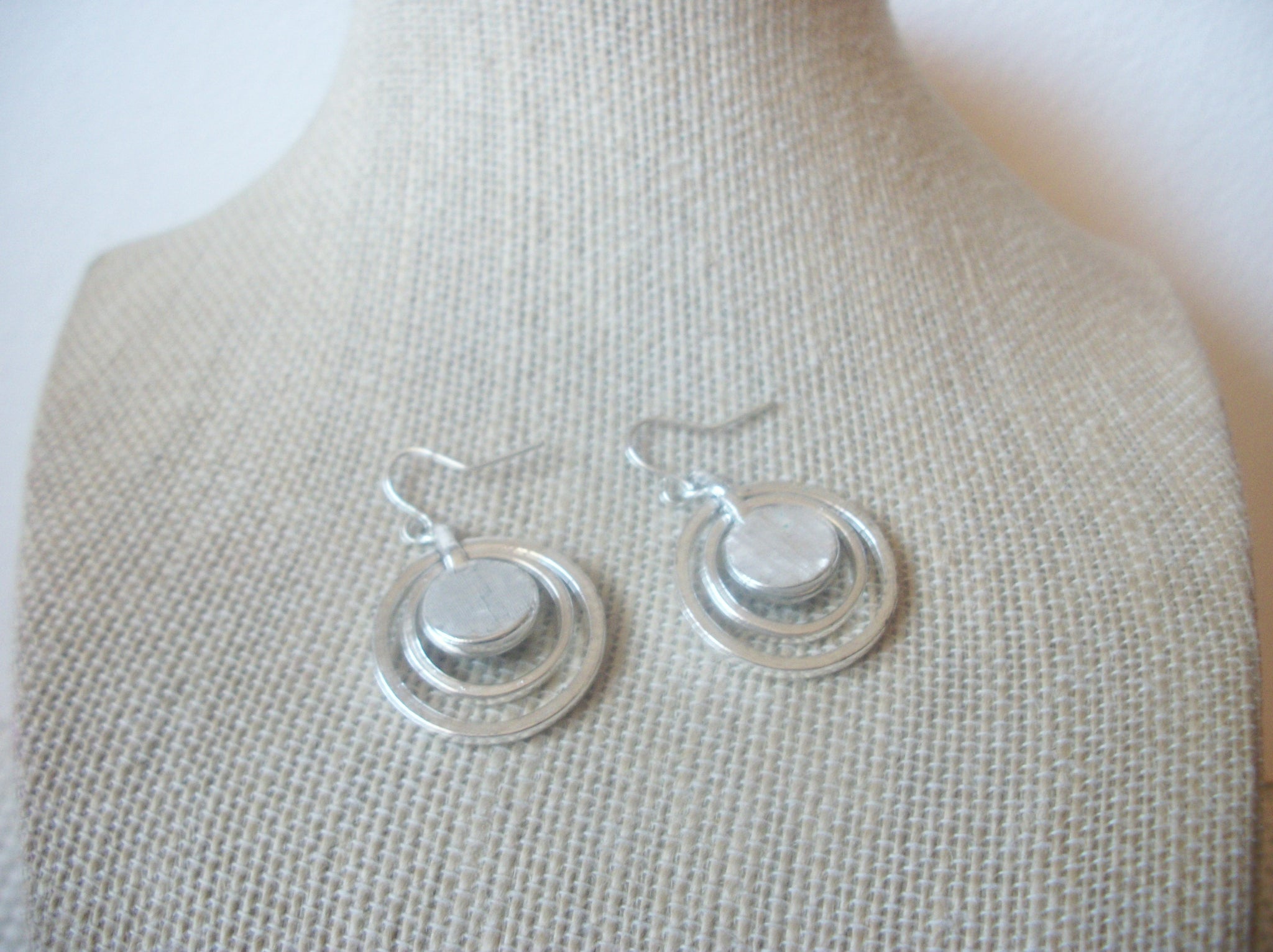 Retro Silver Tone Green Glass Dangle Earrings 022421