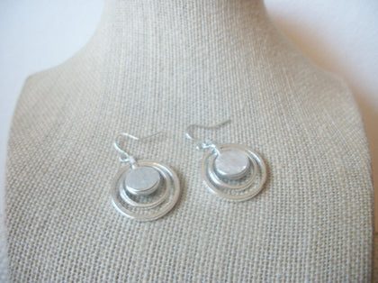 Retro Silver Tone Green Glass Dangle Earrings 022421
