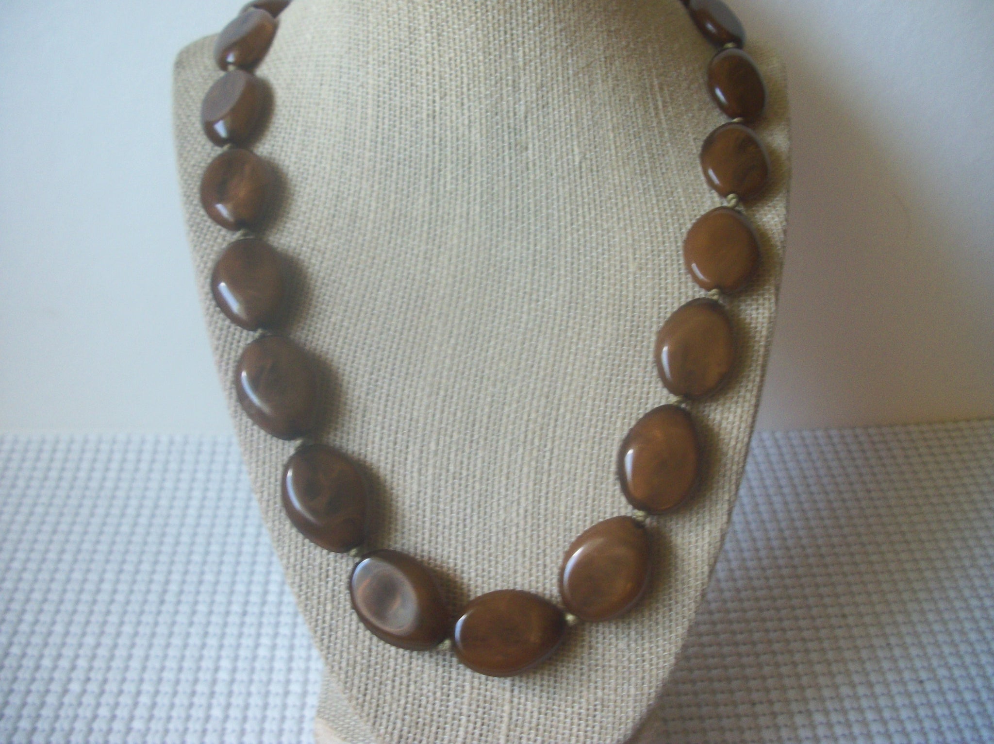 Retro  Necklace Brown Lucite Old Plastic 32" Long 8916