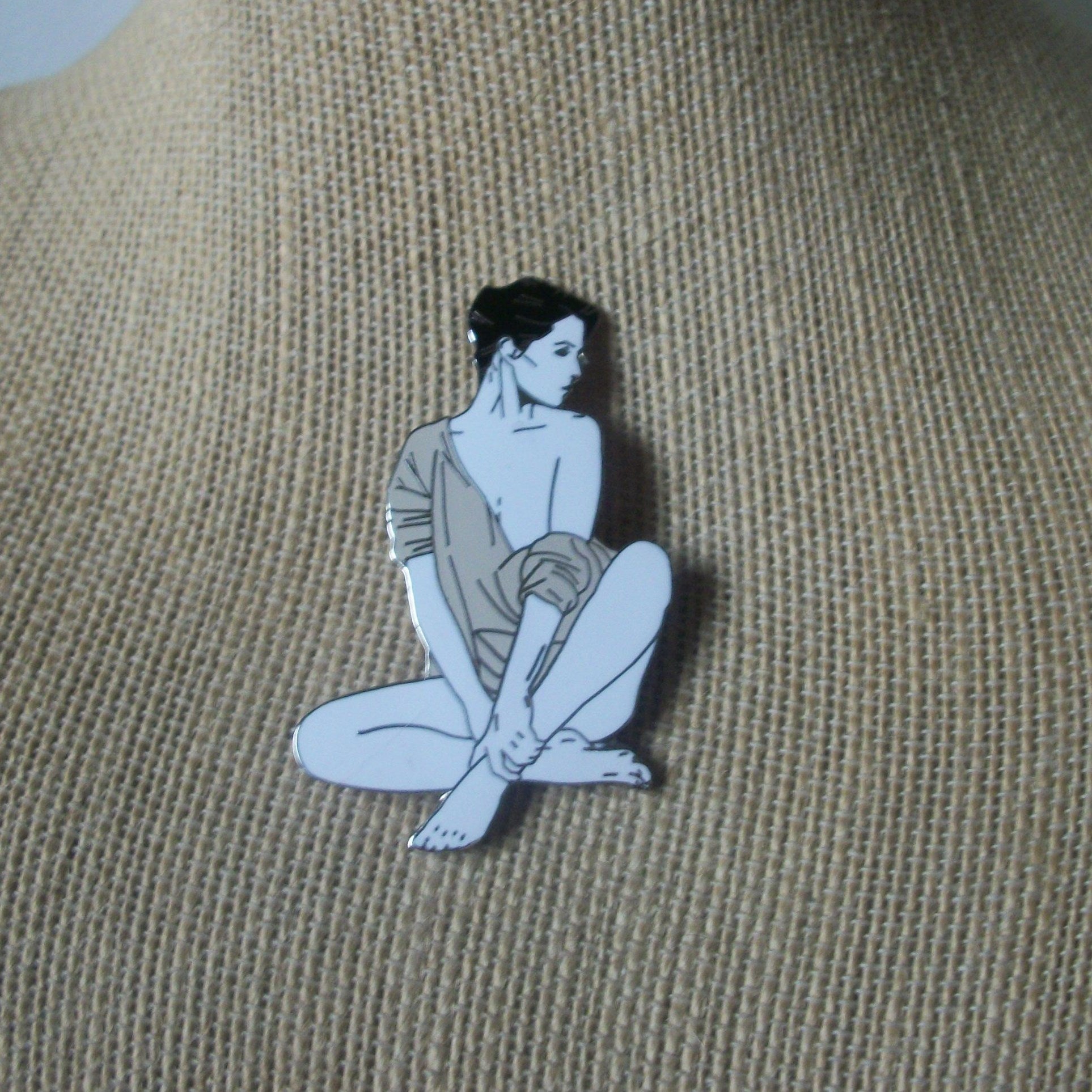 1983 Dumas Inc Vintage Brooch Pin, Figural Lady ACME Studios Enameled Silver Tone, 122220