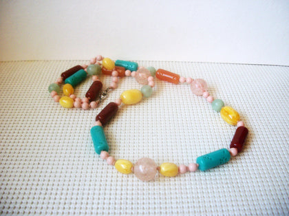 Colorful Lucite Old Plastic, Southwestern Theme, 38" Long Vintage Necklace 63017