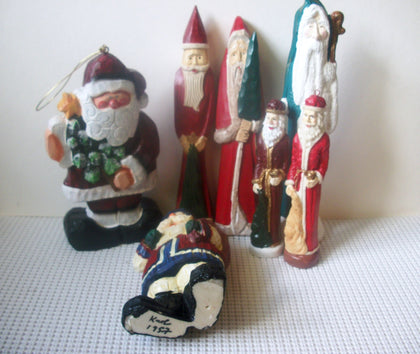 Vintage Lot Of 7 Hand Painted Signed Karl 1957 Resin Wood Ceramic Santa Claus Not A Set Random Collections Over The Years C200