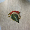 Vintage Brooch Pin Fall Maple Three Leaves Enameled Gold Tone 030621