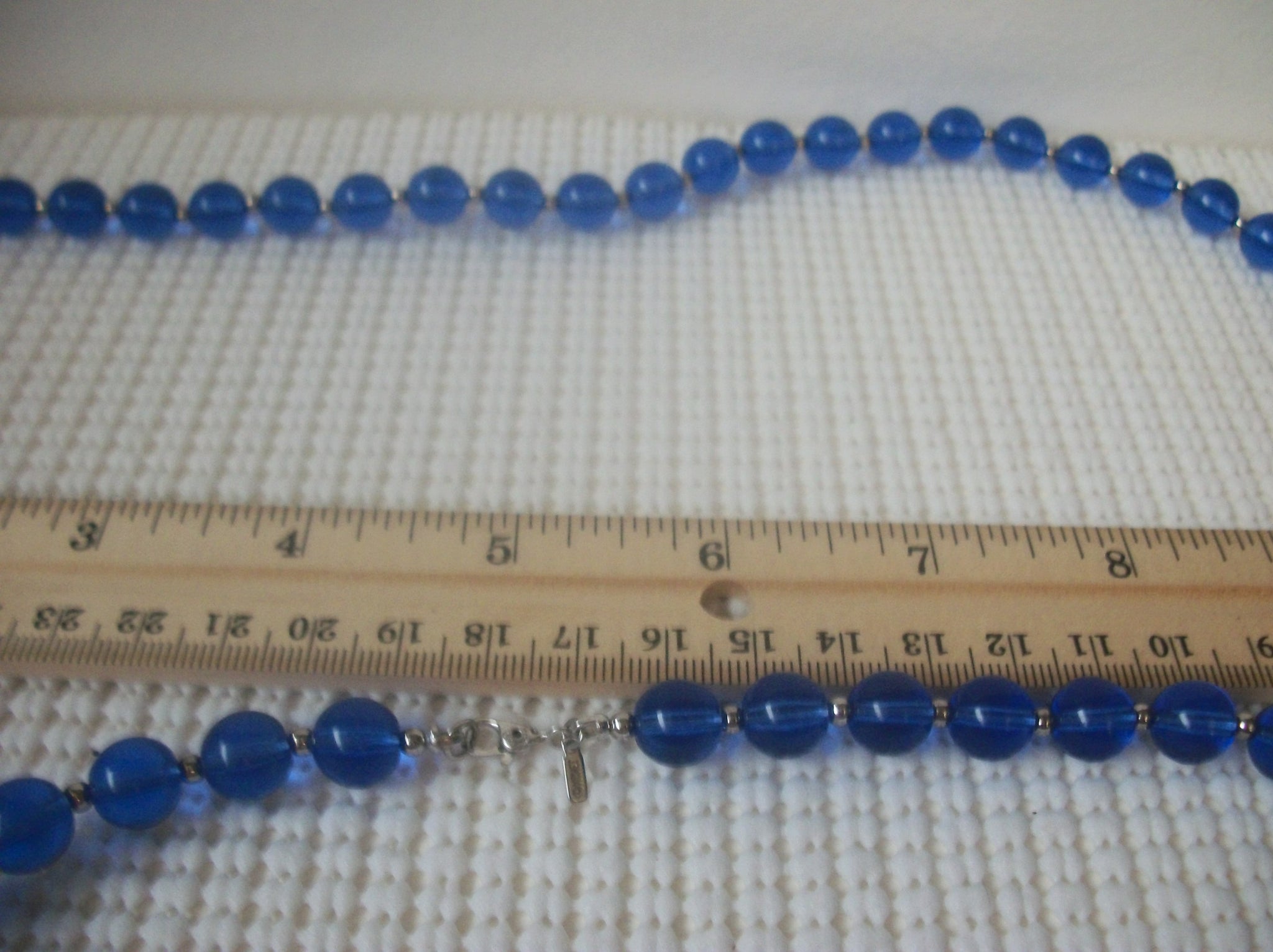 Vintage 30" Signed MONET Vivid Blue Lucite Beads Silver Tone Spacers 030421