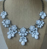 Retro 20" - 22" Flower necklace White Bronze Tone 030321