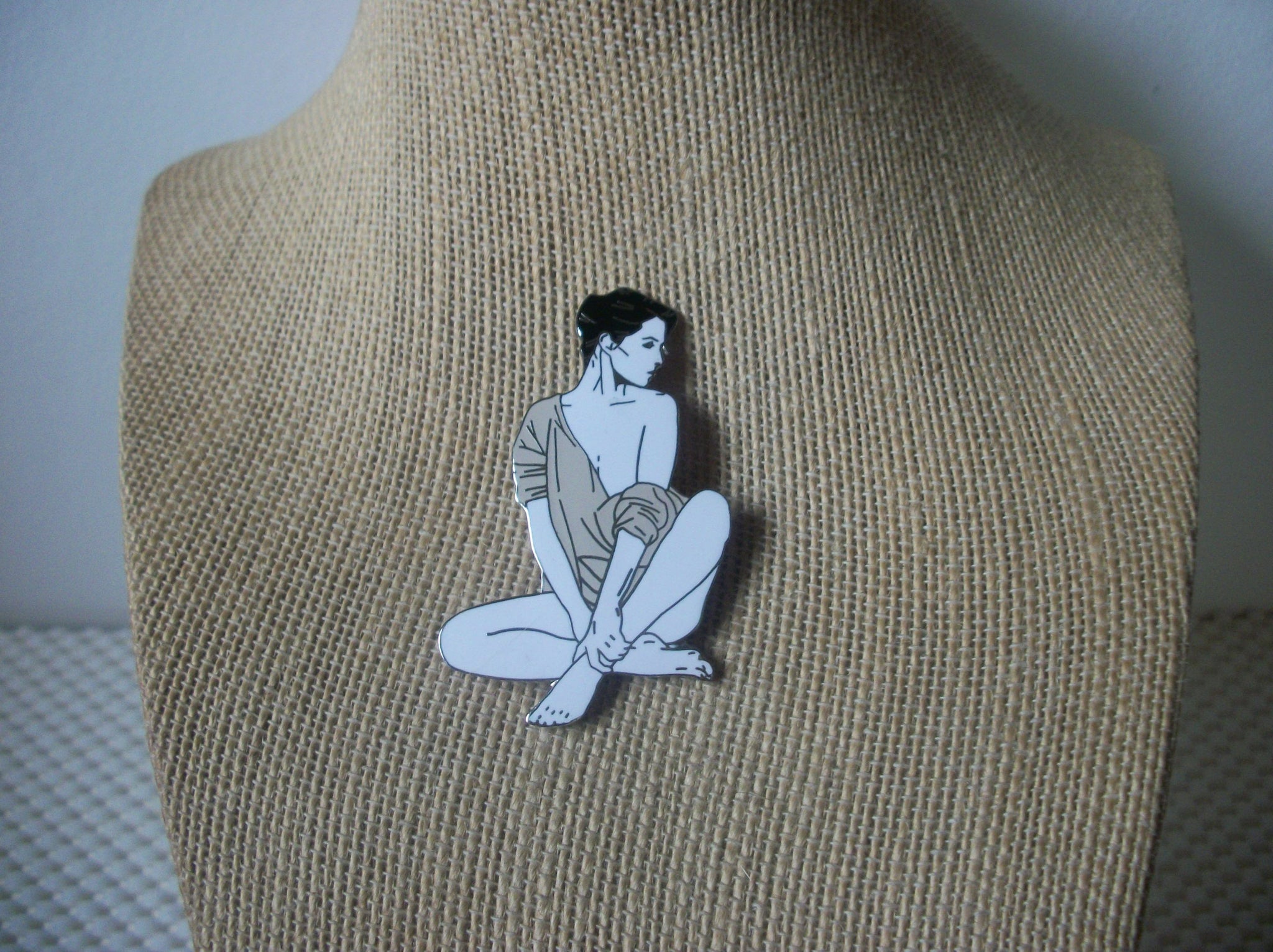 1983 Dumas Inc Vintage Brooch Pin, Figural Lady ACME Studios Enameled Silver Tone, 122220