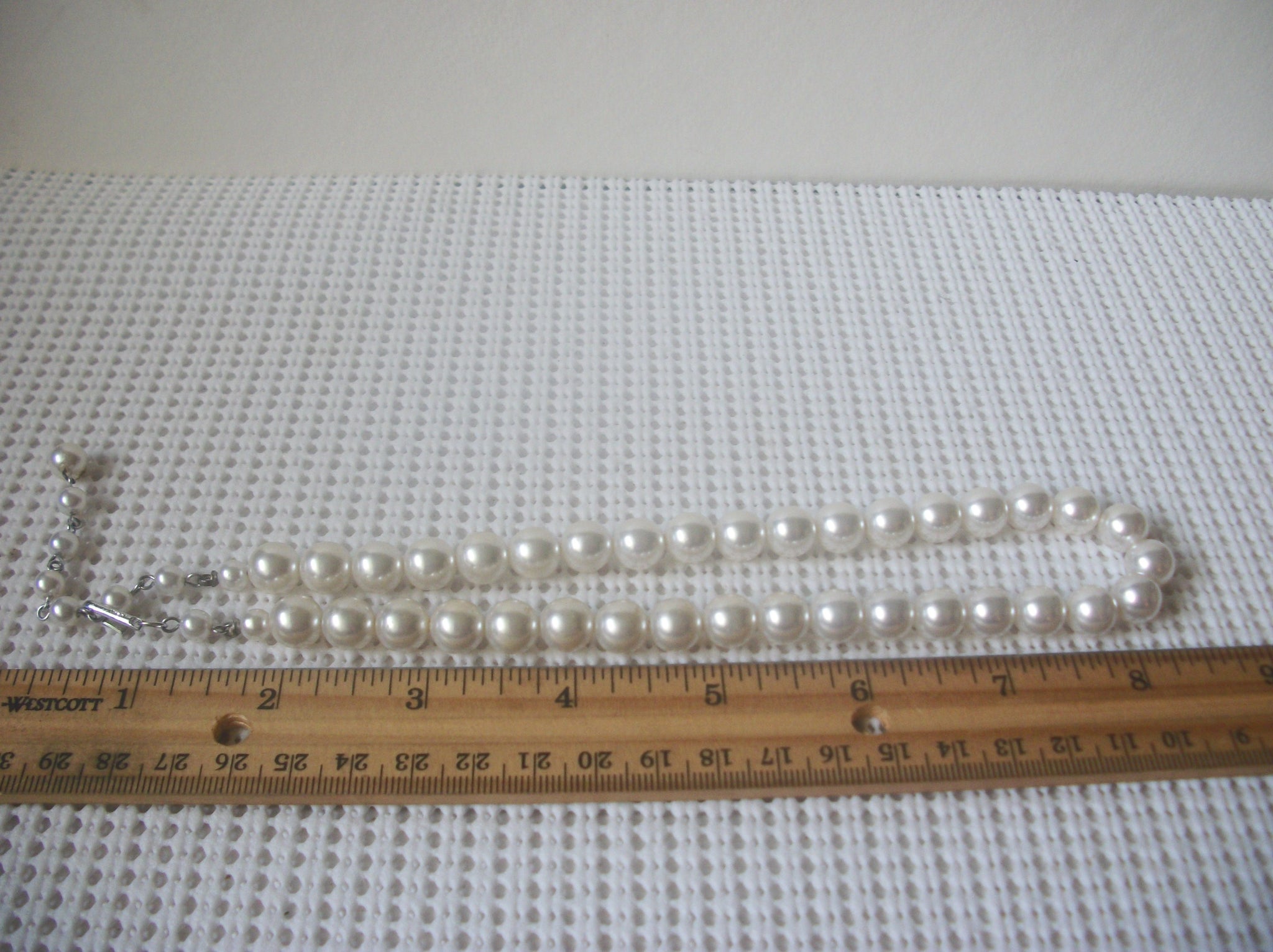 Vintage Jewelry, Signed JAPAN, White Faux Pearls, 15" - 18" Necklace 121416