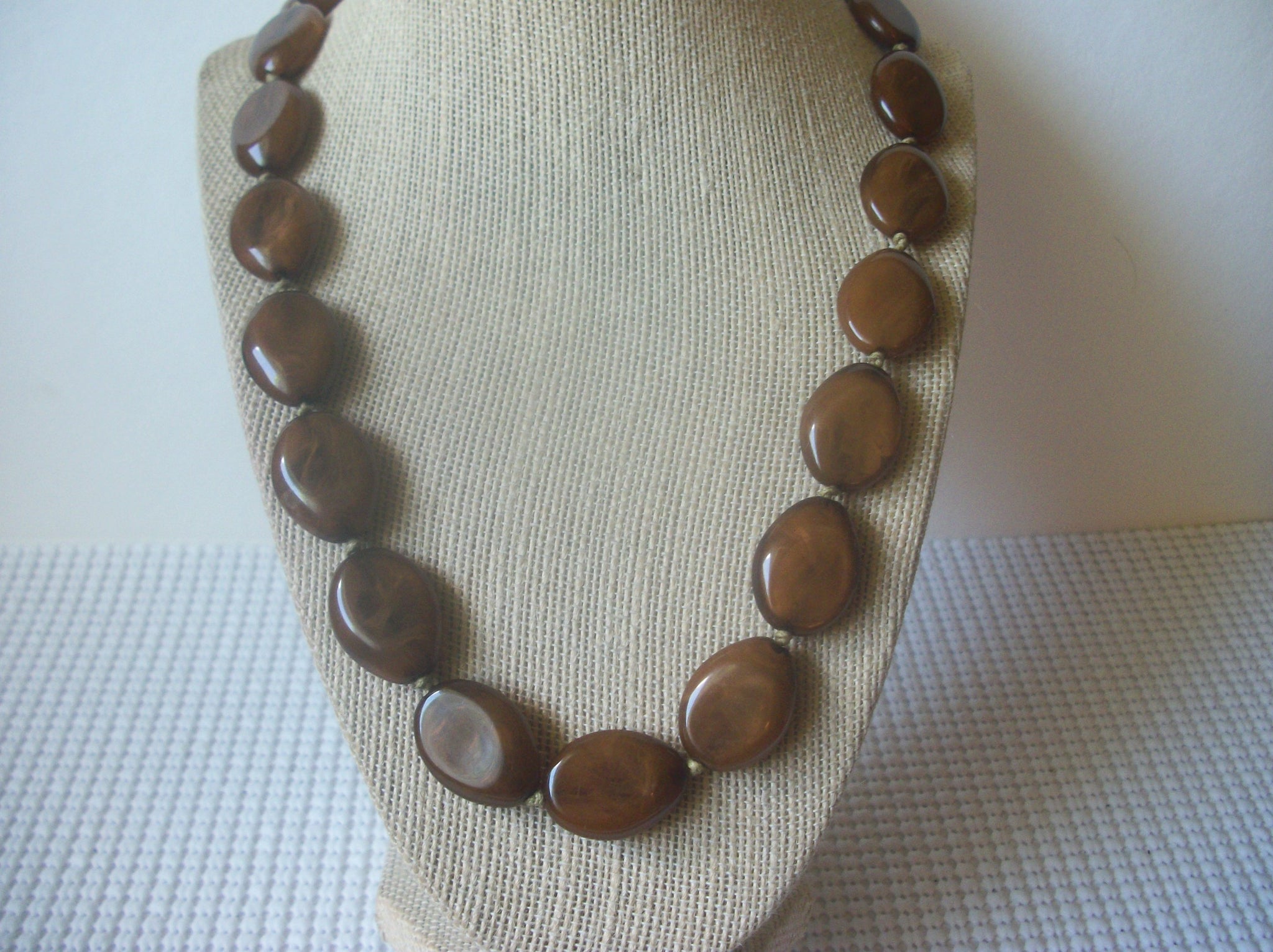 Retro  Necklace Brown Lucite Old Plastic 32" Long 8916