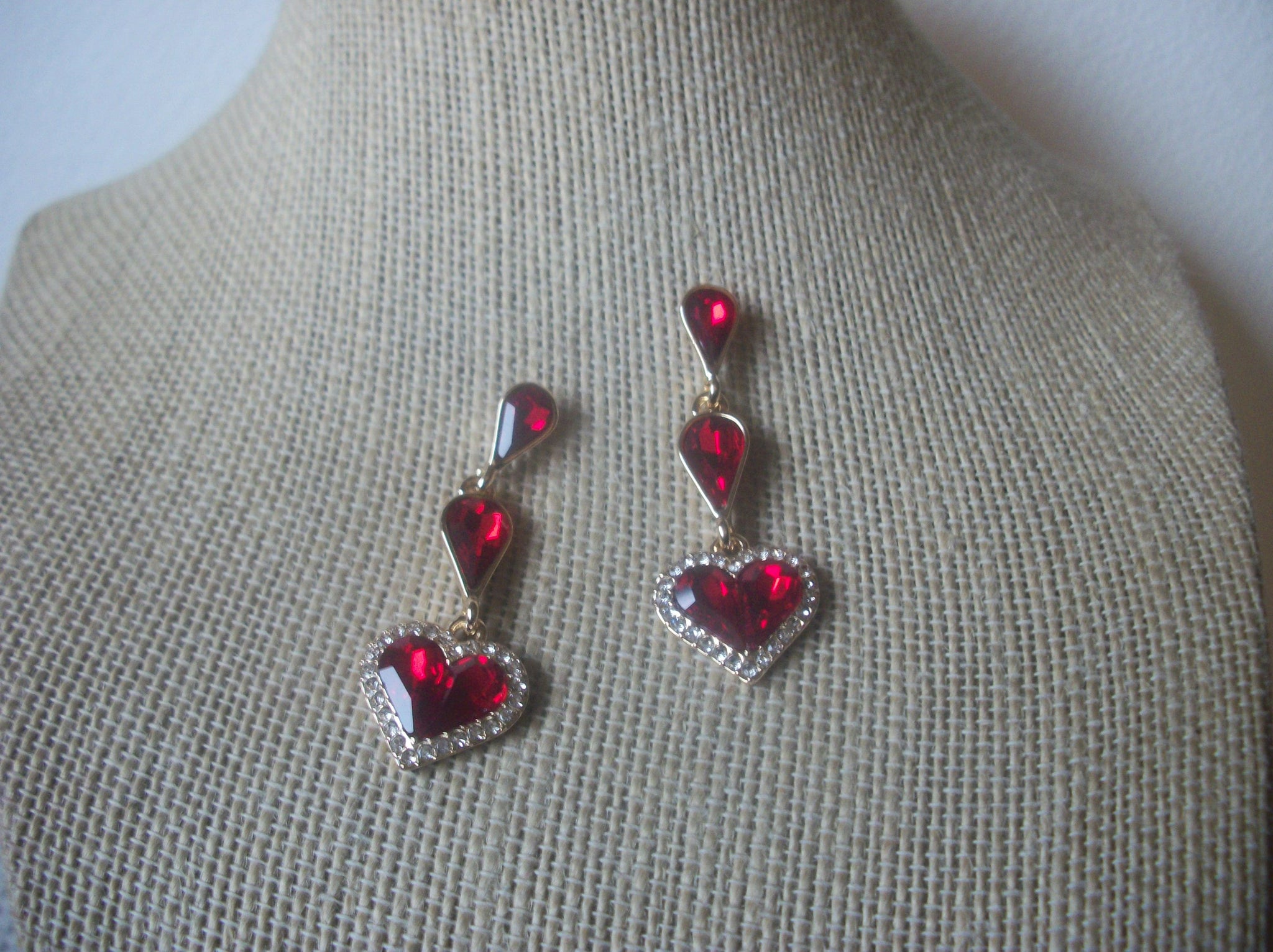 MONET Valentine Hearts, Clear Red Crystals, Pierced Earrings 022521