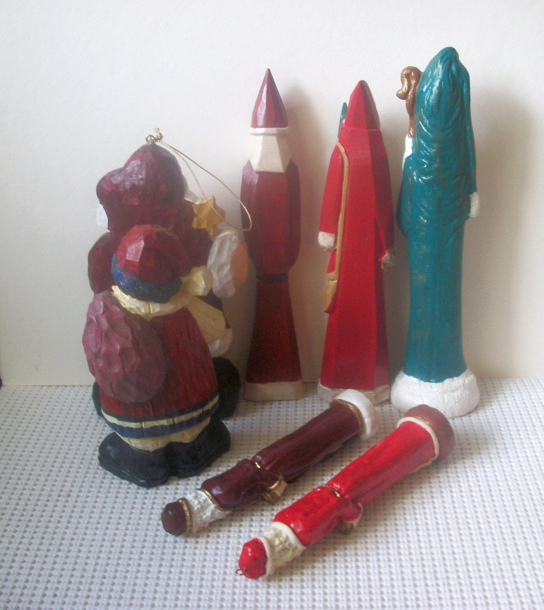Vintage Lot Of 7 Hand Painted Signed Karl 1957 Resin Wood Ceramic Santa Claus Not A Set Random Collections Over The Years C200