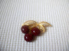 Larger Vintage Signed JOAN RIVERS Dark Red Cherries Clear Crystals Gold Tone Brooch Pin 030521