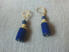 Lapis Earrings, Gold Tone Lever Back Very Dark Hint Of Black Lapis Lazuli Stones Dangle Earrings 63017