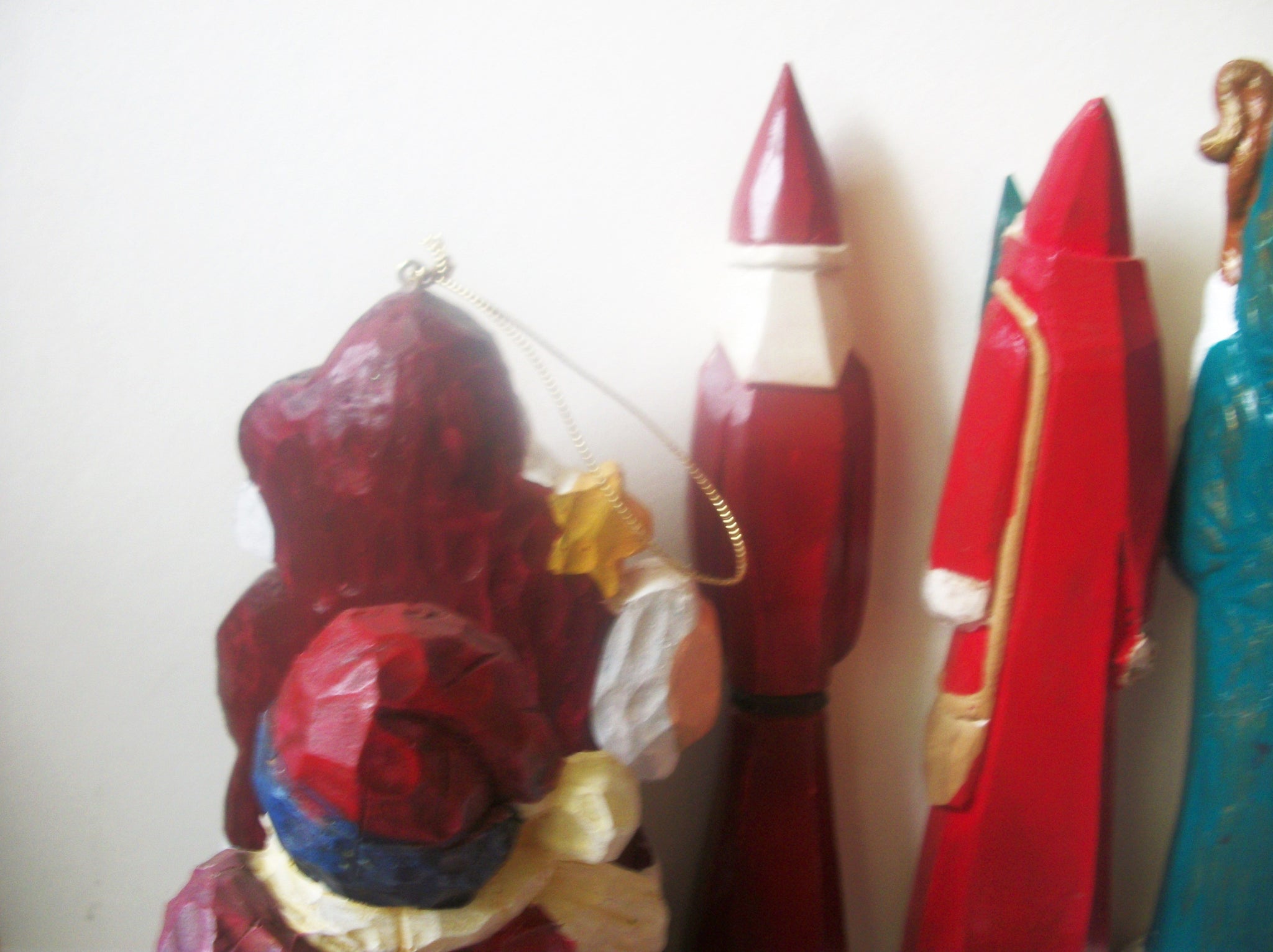 Vintage Lot Of 7 Hand Painted Signed Karl 1957 Resin Wood Ceramic Santa Claus Not A Set Random Collections Over The Years C200