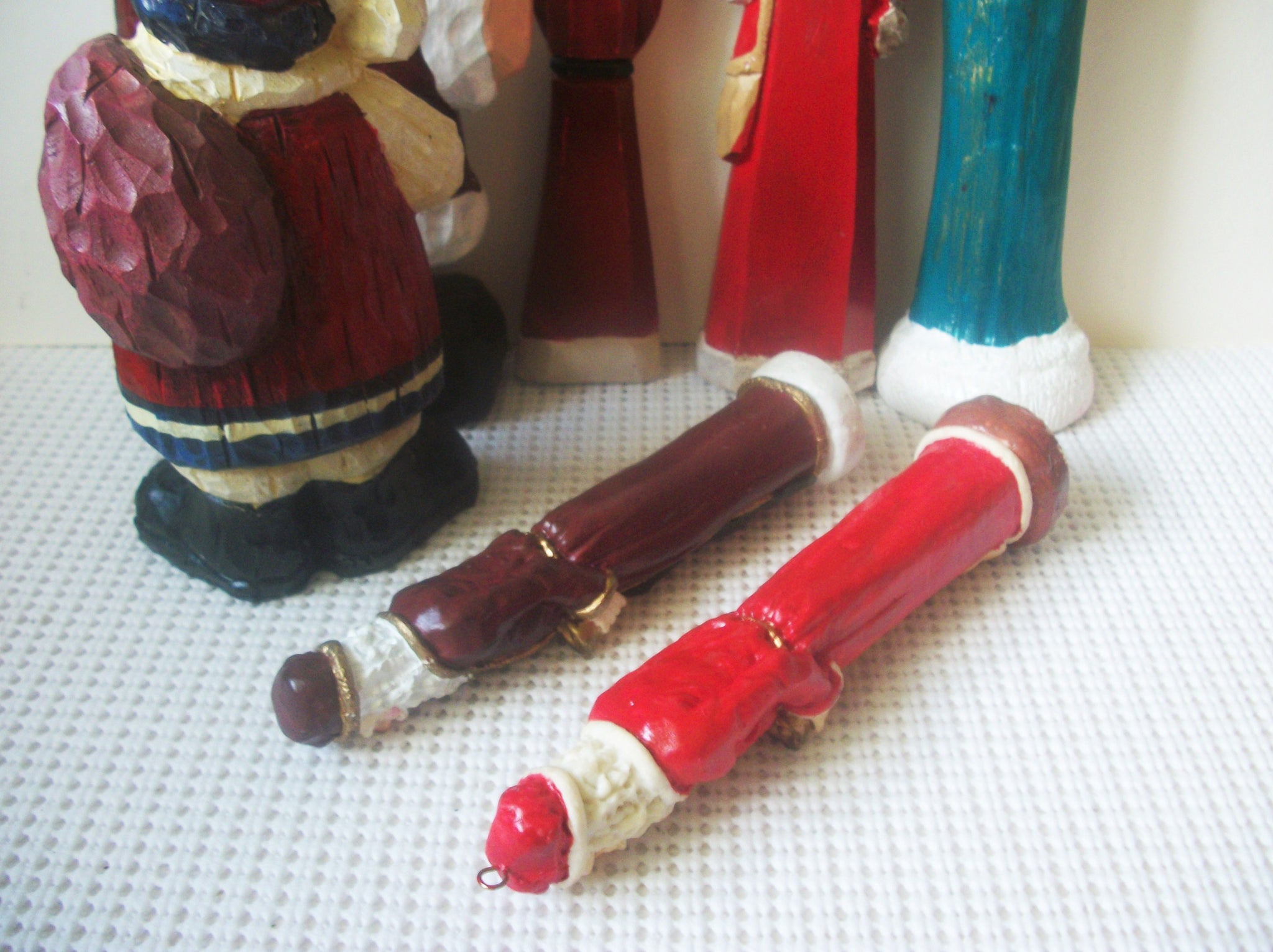 Vintage Lot Of 7 Hand Painted Signed Karl 1957 Resin Wood Ceramic Santa Claus Not A Set Random Collections Over The Years C200
