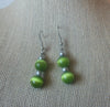 Retro Silver Tone Green Glass Dangle Earrings 022421