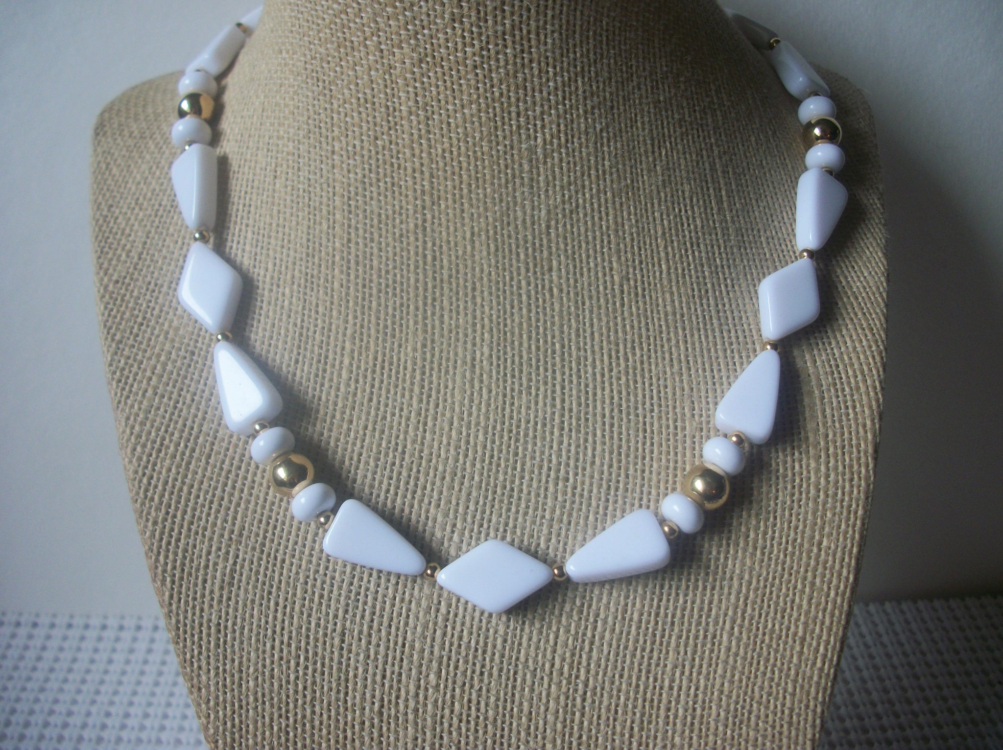Signed TRIFARI TM Vintage 17" Necklace, White Gold Tone Spacers 123016