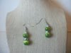 Retro Silver Tone Green Glass Dangle Earrings 022421