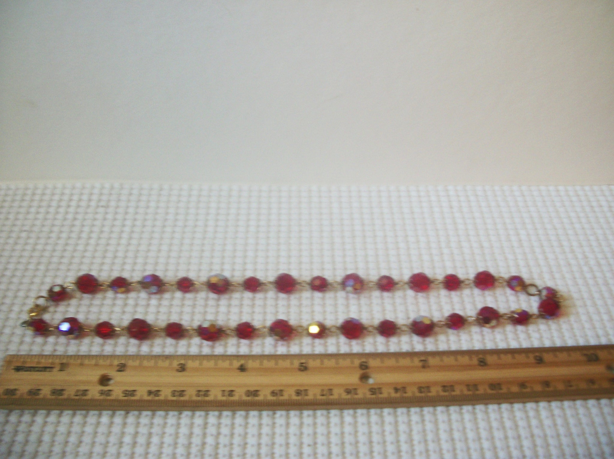 Vintage Gold Toned Red Czech Glass 20" Long Necklace 8216