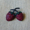 Vintage Brooch Pin, Signed WEISS Crystals Red Green Strawberries Black Metal 030621