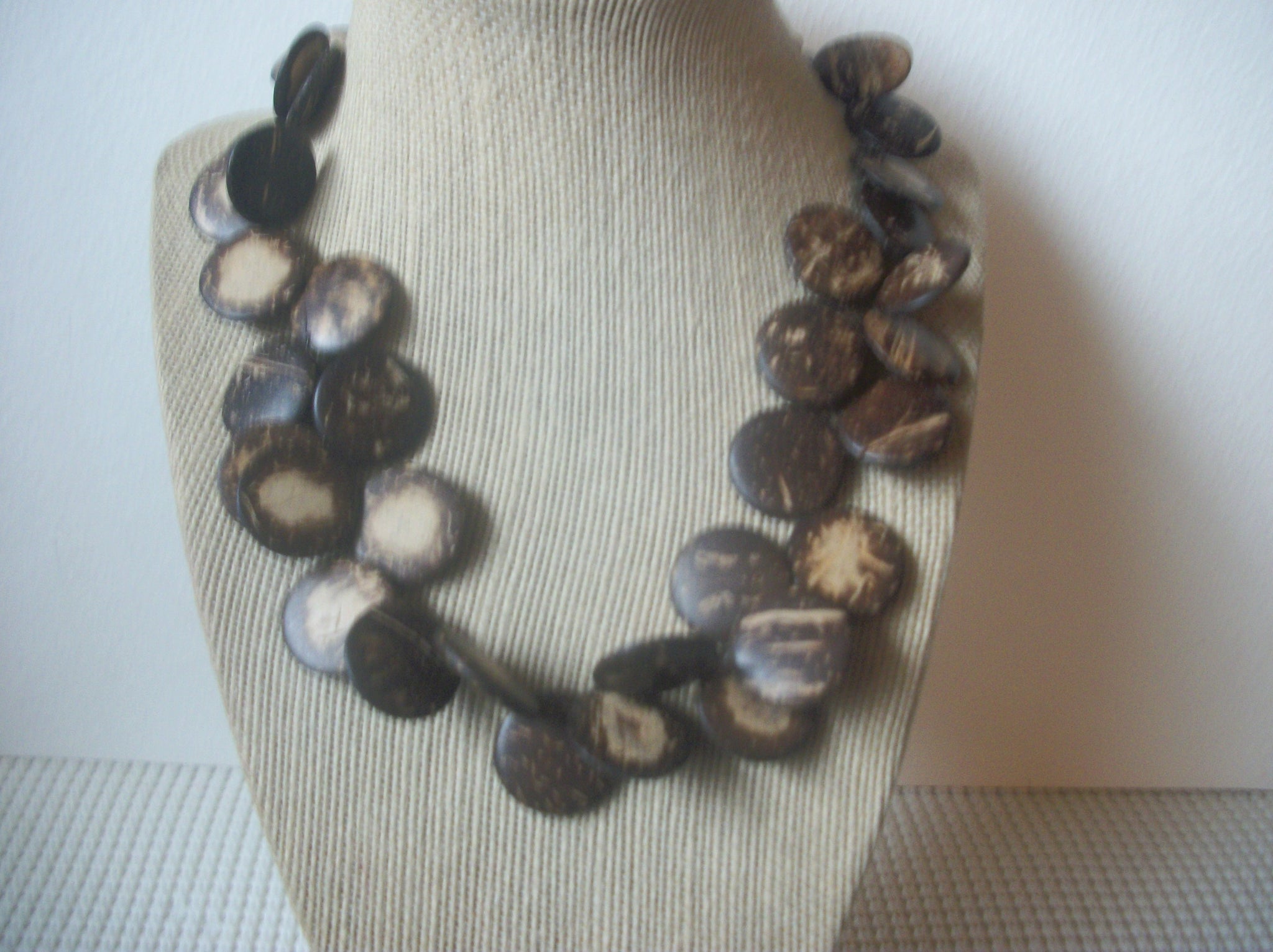 Exotic Sliced Nuts Wood 18" Long Vintage Necklace 022221