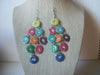 Long 4" Colorful Bohemian Flower, Clear Rhinestone Inlays, Gold Tone Pierced 41620
