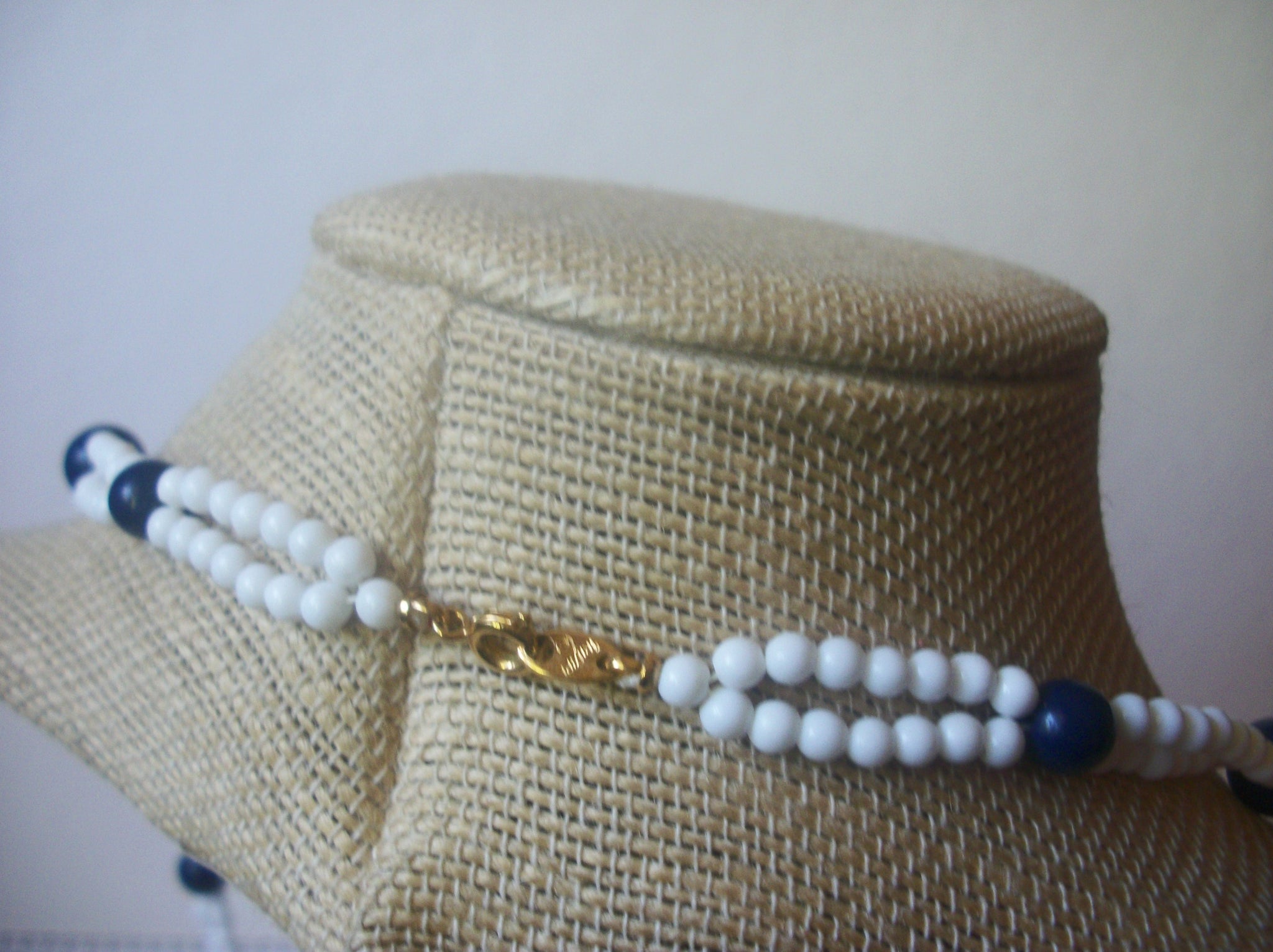 Vintage Jewelry 30" TRIFARI Dark Blue and White Necklace 121920