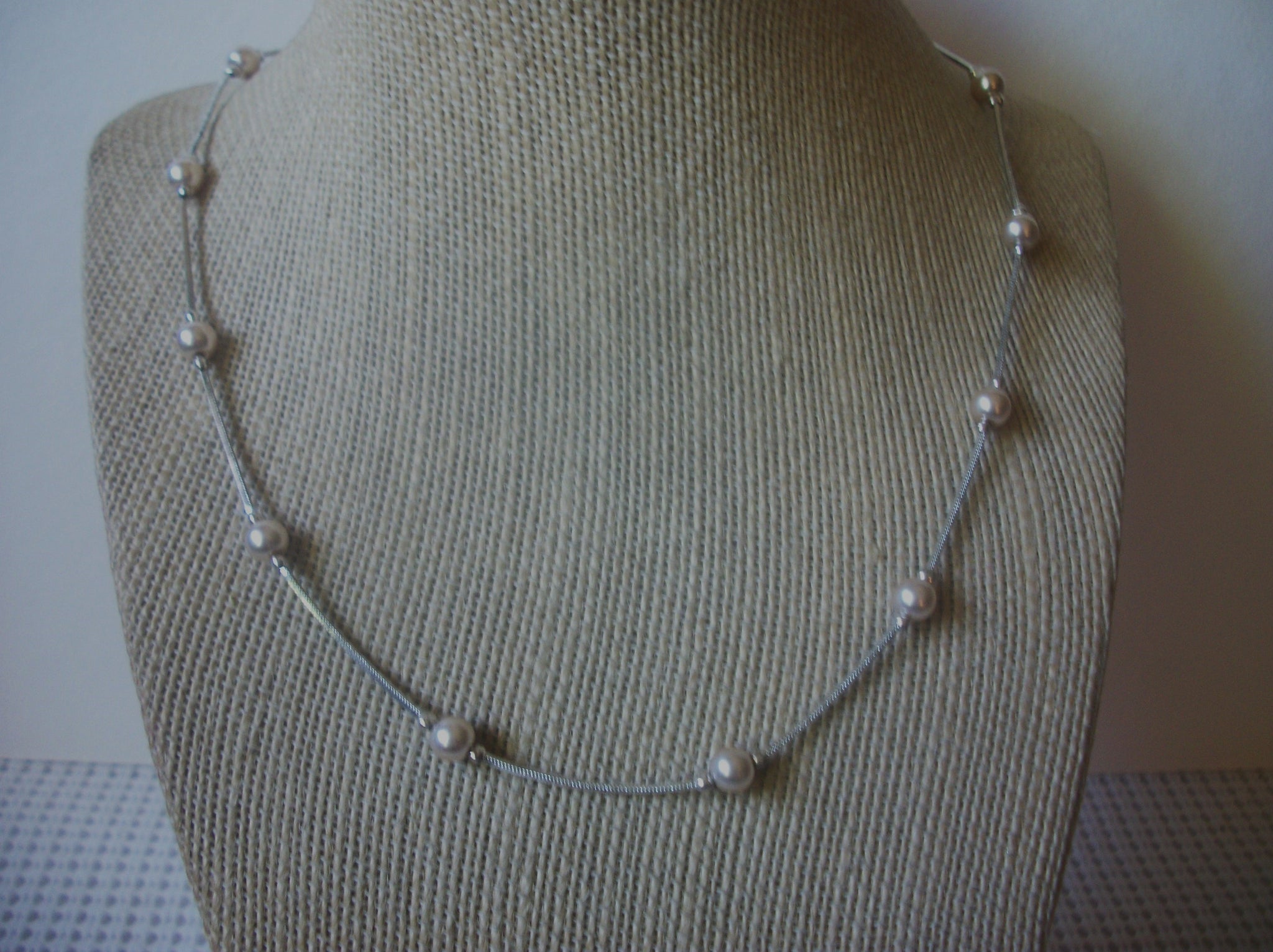 Vintage Jewelry Signed MONET, 18" Dainty White Glass Pearls, Silver Tone, Necklace 121920