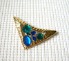 Larger Vintage Brooch Pin, Gold Tone Hammered Blue Green Acrylic Inlays Modernist 030621