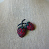 Vintage Brooch Pin, Signed WEISS Crystals Red Green Strawberries Black Metal 030621