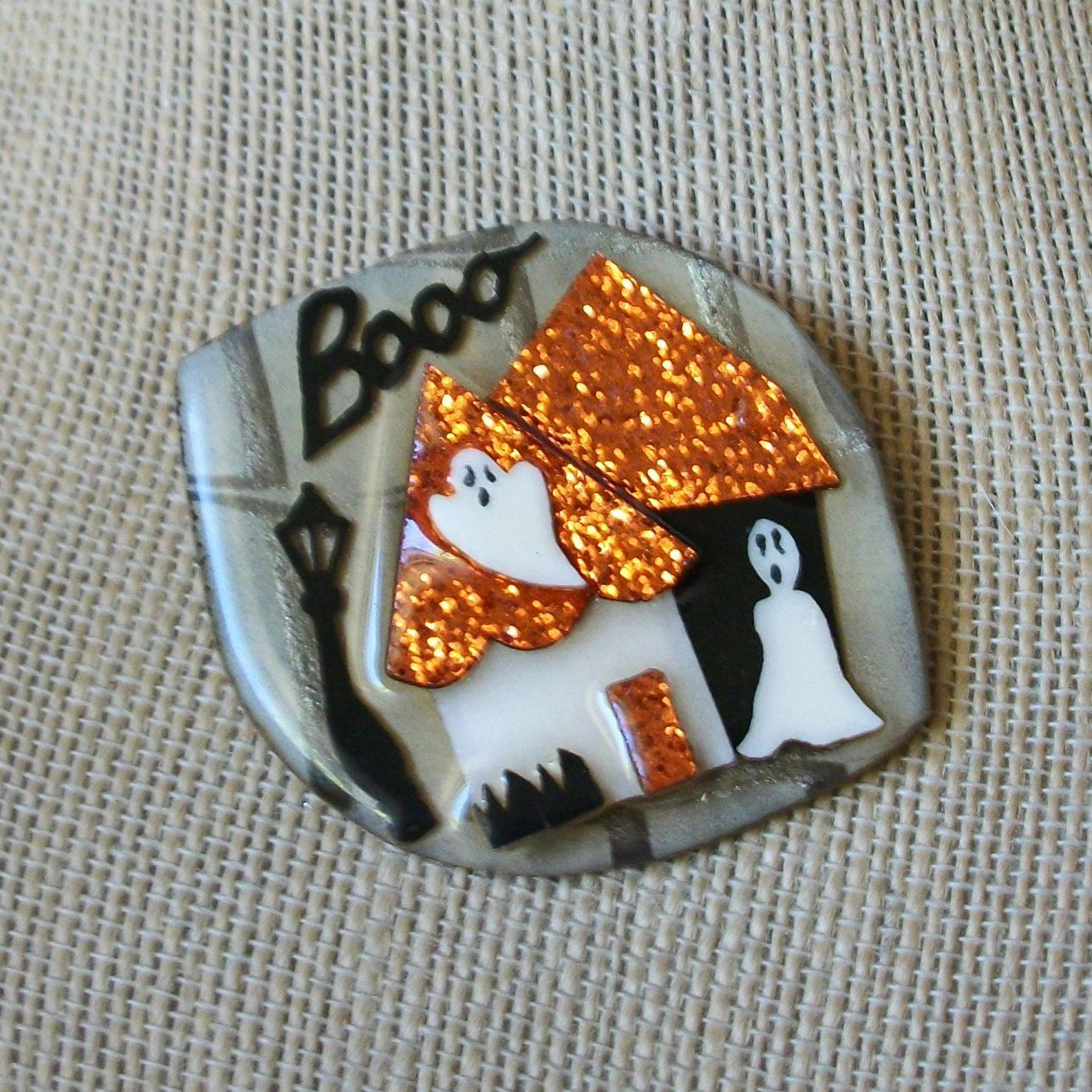 Hard To Find Vintage Lucinda Halloween House Pin, Booo Ghost Glitter 021321
