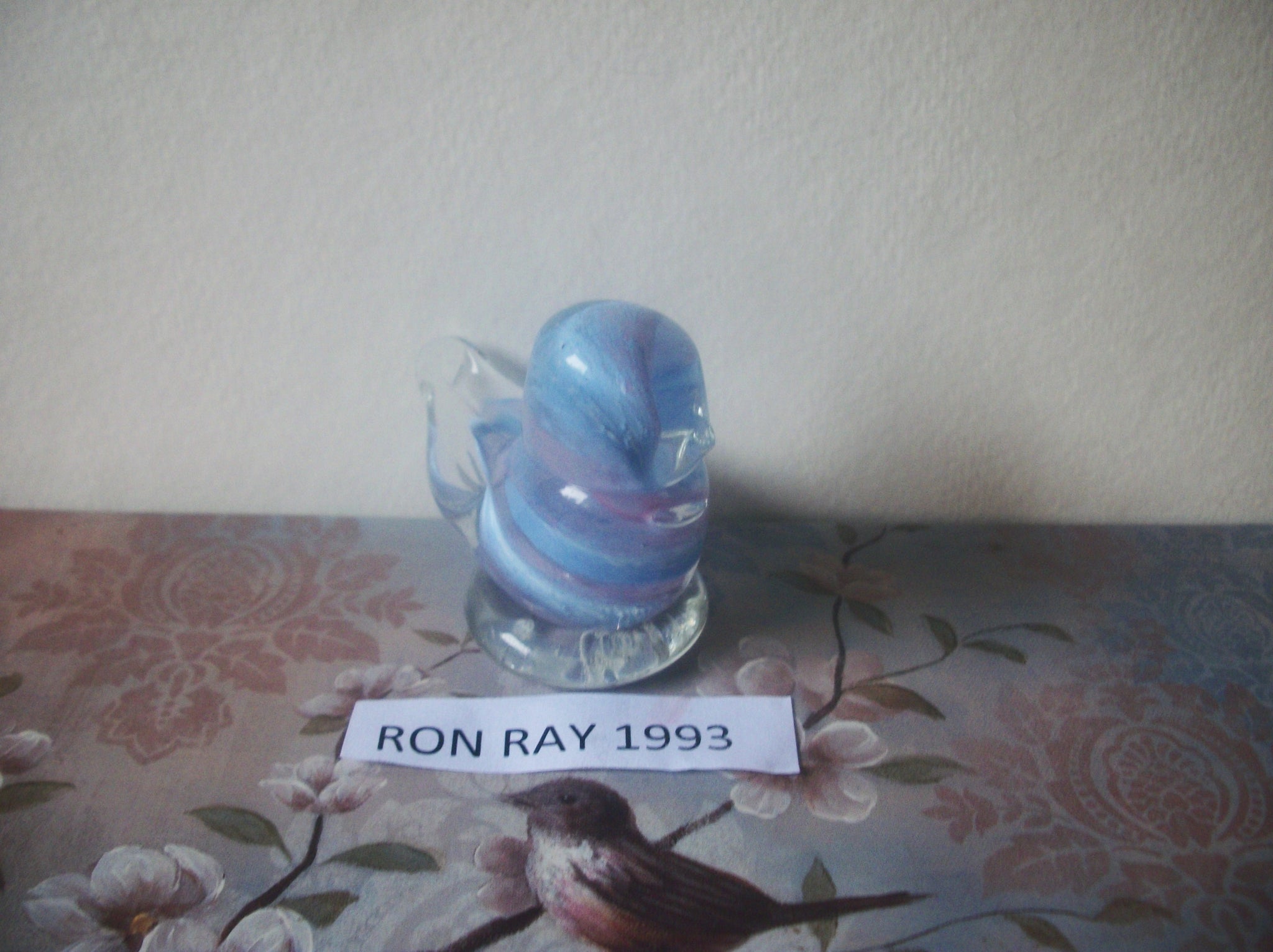 Vintage RON RAY 1993 Small Bird Outside Clear Glass Murano Glass, Desk Top Bed Side Dream C300
