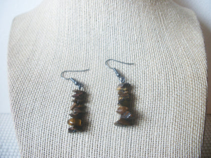 Retro Silver Tone Tiger`s Eye Stone Chips Dangle Earrings 022421