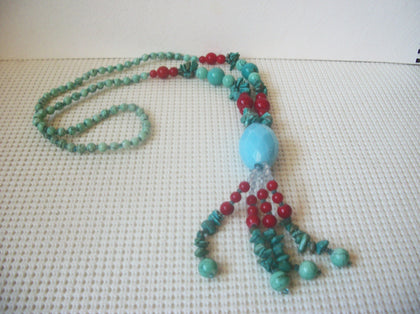 Chunky Heavier Southwestern Colorful Glass Semi Precious Turquoise Chips Vintage Necklace 63017