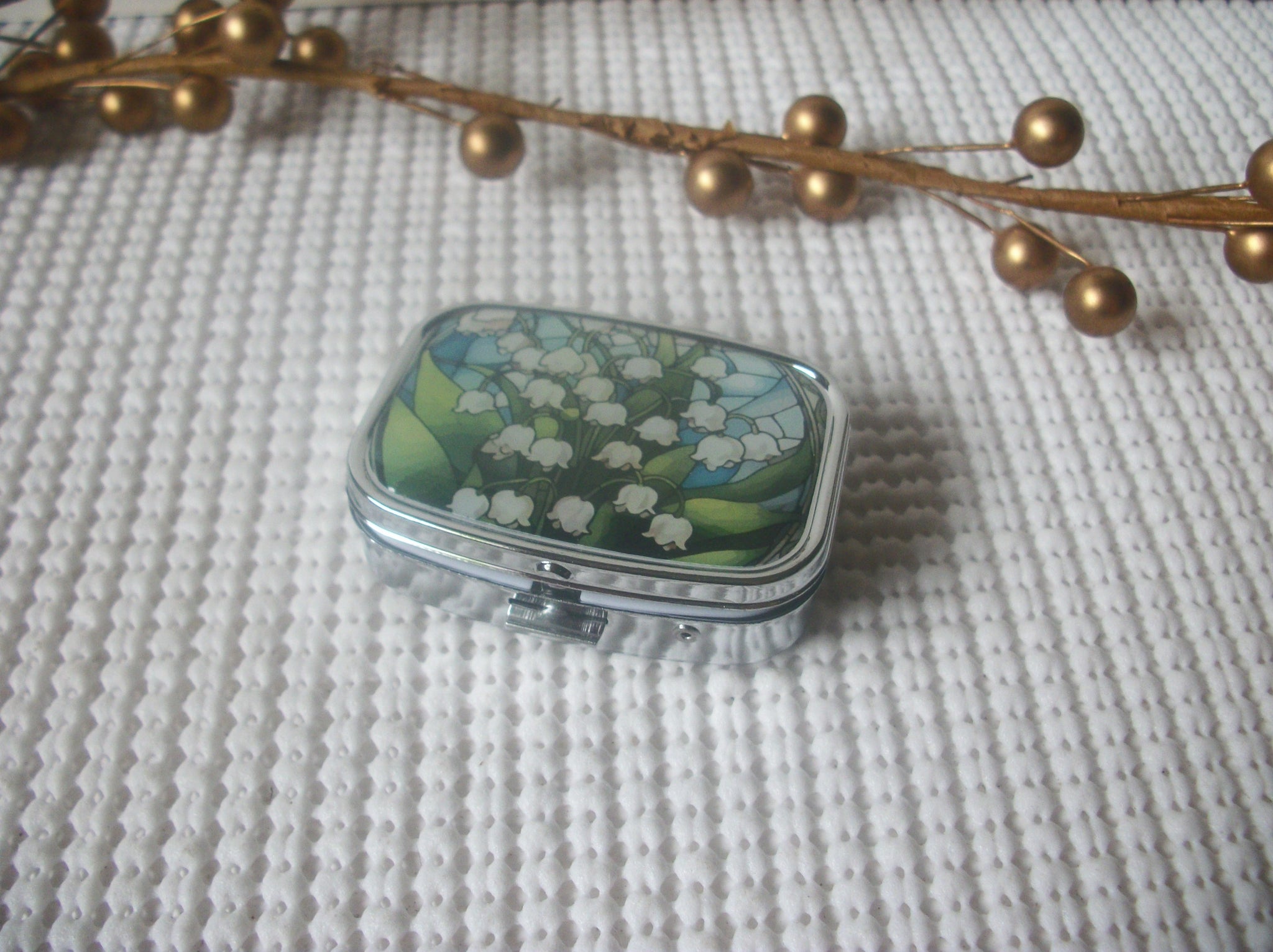 Vintage Stainless Steel Lilly Of The Valley Pill Box Square Tray 111216