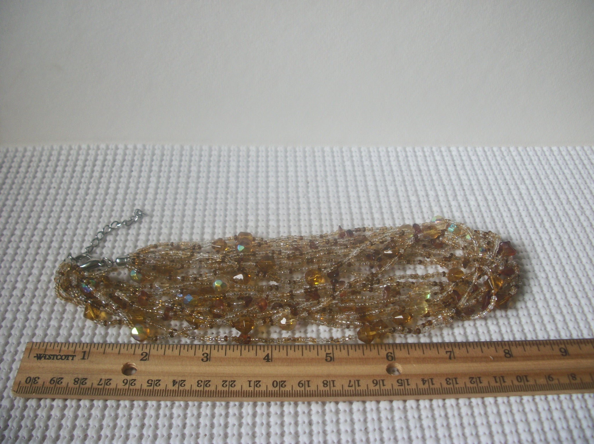 Chunky Necklace, Clear Golden Honey Glass, Aurora Borelias, Diva Princess, Multi Strand Eye 20" Long 82016