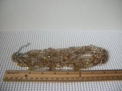 Chunky Necklace, Clear Golden Honey Glass, Aurora Borelias, Diva Princess, Multi Strand Eye 20" Long 82016