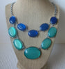 Vintage 20" - 22" Blue Turquoise Moon Glow Bib Design Necklace 030121