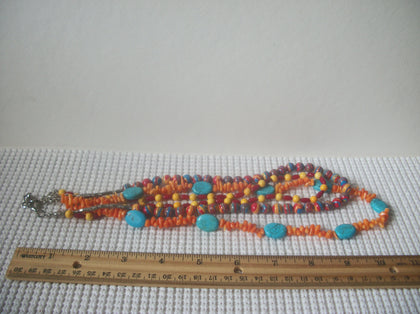 Southwestern Necklace, Colorful Stone Beads, Multi Strand Celebration 20" - 24" Long 82016 Gift