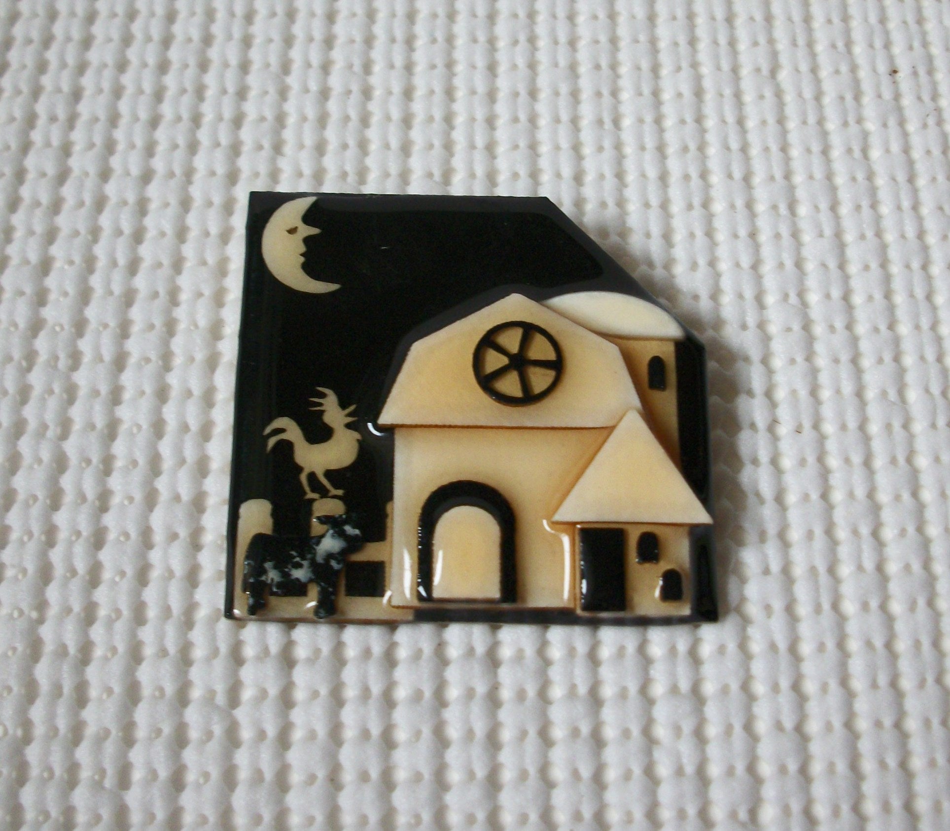 Vintage Lucinda House Pins, Dark Night Rooster Watching  Speckled Cow Happy Times 021321
