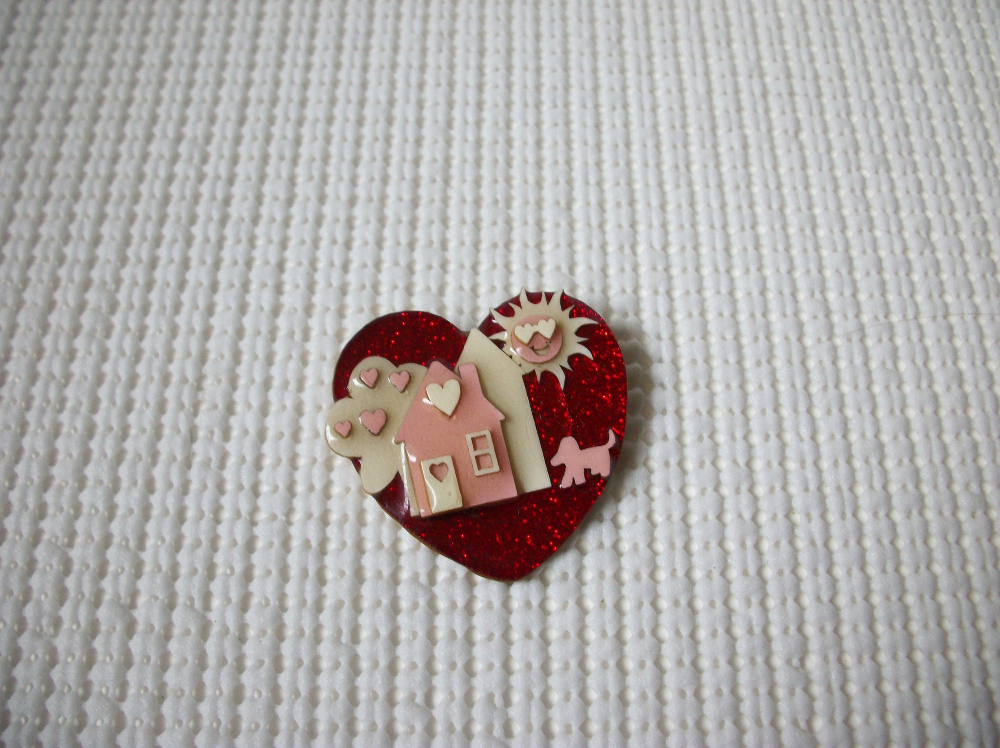 RARE Vintage Lucinda House Pins, Highly Detailed Valentine Love Pink Red Dog Happiness Glitter My Home My Serenity 021321