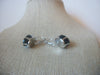 Thicker Black Crystal Glass, Prong Set Silver Tone Earrings 40220