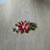 Vintage Brooch Pin Christmas Festive Poinsettia Enameled Gold Tone 031321