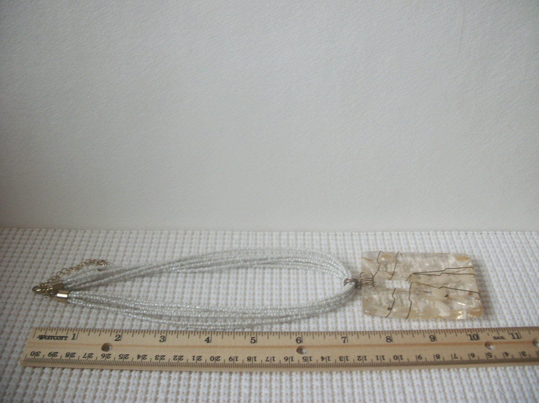 Chunky Retro 17" - 19" Necklace Wired 3" Pendant White Micro Beads Adjustable 73017