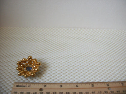 Vintage Brooch Pin, Colorful Crystal Glass Prong Set Ornate Gold Tone, 030621