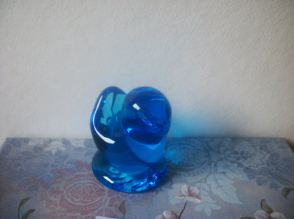 Vintage Small Blue Glass Marked Leo Ward 2001 Blue Bird Of Happiness, Bookcase Decor, Bedside Table, Collectible, Gift for Bird Lover C300